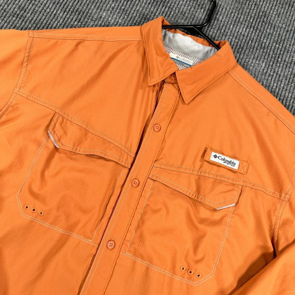 Columbia PFG Shirt Mens XL Extra Large Orange Long Sleeve Button Up Fishing